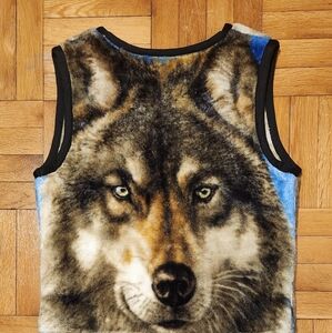 Upcycled mens fleece vest made from wolf blanket size L Burning Man Vest!!